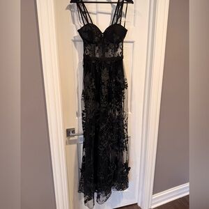 AKIRA Black Floral Lace Backless Dress